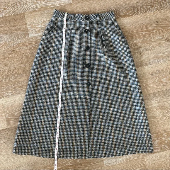 NWOT Zara Multicoloured Houndstooth Print Button-Up Wool Midi Skirt Size S - Picture 10 of 15
